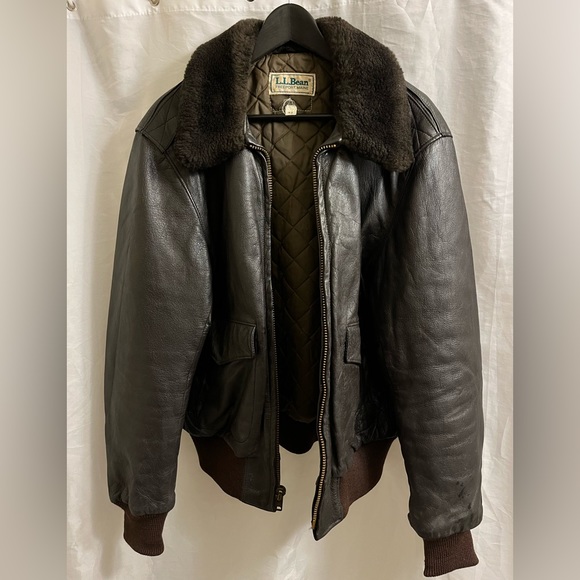 Vintage L.L. Bean Quilted Leather Aviator Bomber Jacket (Size 42/ Large) - Picture 2 of 3